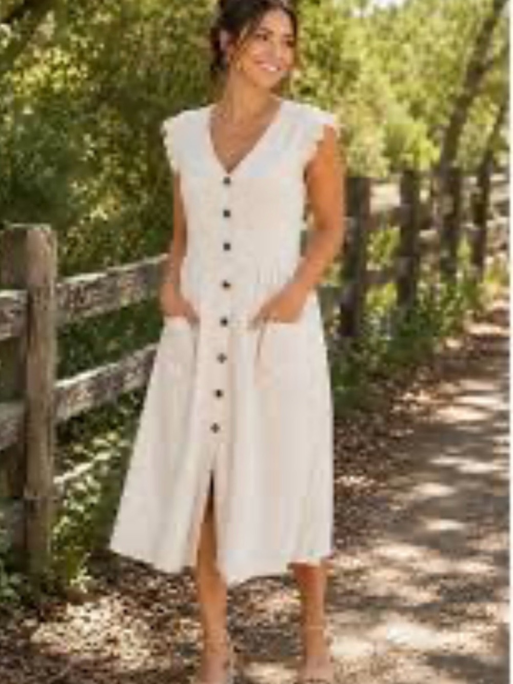 Monteau Los Angeles linen-blend button-front midi dress